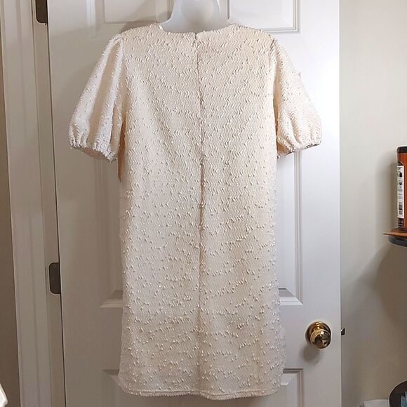 NWT Love Riche Short Sleeve Dress Textured Ivory Boucle Size L - Picture 2 of 8